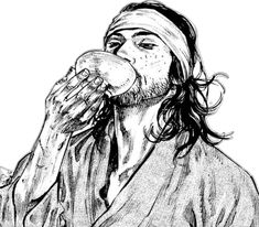 a drawing of jesus drinking from a cup