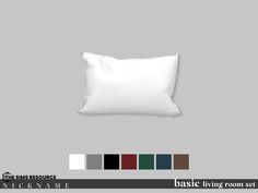 a white pillow sitting on top of a gray floor next to a color swat list