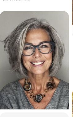 Womens Gray Hair, Short Haircut For Gray Hair, Womens Grey Hair, Glasses And Grey Hair, Women Short Layered Haircuts, Hairstyles 60 And Over, Short Hair For Over 50 Plus Size, Gray Hair Glasses, Layered Bob Grey Hair