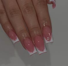 Glitter Nail Designs, Nails French Tip, Girly Acrylic, Square Nail, Nagel Tips, French Tip Acrylic Nails, Girly Acrylic Nails, Simple Acrylic Nails, French Acrylic Nails