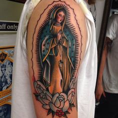 Empowerment Tattoo, Mother Mary Tattoos, Sailor Tattoos, Cool Half Sleeve Tattoos, Traditional Tattoo Inspiration, Mary Tattoo, Cross Tattoo For Men, Mother Tattoos, Religious Tattoos