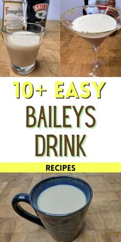 the recipe for bailey's drink is shown in three different pictures, including an image of