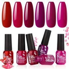 PRICES MAY VARY. Romantic Red Gel Polish: Gellen 6pcs x 6ml/0.21oz dream hot red party gel nail polish set.Suitable for dating, party,festival activities, New Year, Merry Christmas, Valentine's Day and so on Long Lasting 28 Days; Semi-permanent; Quick Dry: This gel nail polish can dry quickly in 60s-90s, so you can design your finger nails in a short time and enjoy the fun of manicure faster. The semi-permanent gel nail polish can last for 28 days. You deserve a set of trendy and classic series Burgundy Nail Art Fall, Neutral Nail Polish, Red Gel Nails, Gel Manicure At Home, Nail Polish Kit, Gel Polish Manicure, Purple Nail Polish, Nail Polish Kits, Nail Polish Set