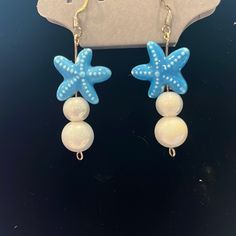 Very Cute For Special Occasions Blue Starfish, Clay Things, Starfish Earrings, Diy Clay, Starfish, Blue White, Special Occasion, Color Blue, Blue And White