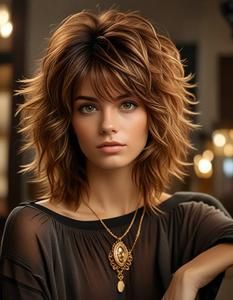 Medium Long Shag Haircut, Short Layers On Medium Length Hair, Layered Curly Hair With Bangs, Medium Length Shag Haircuts With Bangs, Shaggy Medium Hair With Bangs, Shaggy Layered Hairstyles, Chic Multi-strand Layered Necklaces, Wavy Mid Length Hair