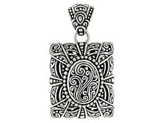 Artisan Collection of Bali™ Sterling Silver Filigree Rectangular Pendant. Measures Approximately 1.47"L x 0.83"W. Oxidized. Ornate Rectangular Engraved Jewelry, Artisan Jewelry With Large Rectangular Pendant, Elegant Rectangular Pendant Jewelry With Oxidized Finish, Elegant Rectangular Pendant With Oxidized Finish, Elegant Oxidized Rectangular Pendant Jewelry, Sterling Silver Filigree Jewelry In Rectangular Shape, Traditional Sterling Silver Rectangular Jewelry, Rectangular Silver Jewelry, Traditional Rectangular Sterling Silver Jewelry