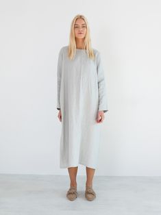 "DAWN is a linen long sleeve oversized maxi dress. DETAILS - Long sleeves - Mid-calf length - Comes with a self-tie belt - 100% lightweight European linen fabric - Cut and sewn to order just for you in our studio COLOR - Cloudy Grey, you can also choose other colors above - Fabric samples are available here https://www.etsy.com/listing/586569696/linen-fabric-samples SIZING & FIT - Relaxed fit - Length is approximately 42 inches / 106 cm - Bust is approximately 42 inches / 106 cm - Hips are a Oversized Maxi Dress, Wide Leg Linen Trousers, Maxi Dress Long Sleeve, White Midi Skirt, Studio Color, Maxi Dress Long, Summer Linen Dresses, Linen Maxi Dress, Midi Dress Summer