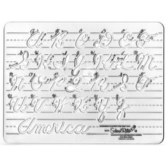 a metal sheet with the letters and numbers in cursive writing, on white background