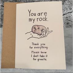 a card that says you are my rock with an image of a hand holding a piece of food