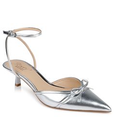 in stock Heels Classy Elegant, Silver Kitten Heels, Pointed Toe Kitten Heels, Jewel Badgley Mischka, Silver Pumps, Heels Classy, Subtle Elegance, Kitten Heel Pumps, Silver Shoes