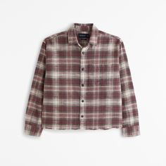 Elevate your wardrobe with the Abercrombie & Fitch Men's Cropped Flannel in a striking Burgundy Plaid. This trendy piece combines classic comfort with modern style, perfect for any casual or semi-formal occasion.

- **Size:** XL
- **Color:** Burgundy Plaid
- **Material:** 100% Cotton
- **Gender:** Male
- **Features:** Button-up front, left chest pocket, straight hem, cropped length

Crafted from soft, high-quality cotton, this long-sleeve shirt ensures both comfort and durability. The cropped le Relaxed Fit Button-up Flannel Shirt For Casual Gatherings, Classic Relaxed Fit Flannel Tops, Classic Flannel Tops With Relaxed Fit, Relaxed Fit Flannel Shirt For Casual Gatherings, Relaxed Fit Flannel Shirt For Work, Everyday Relaxed Fit Flannel Shirt, Relaxed Fit Flannel Tops For Work, Relaxed Fit Flannel Tops With Pockets, Male Features