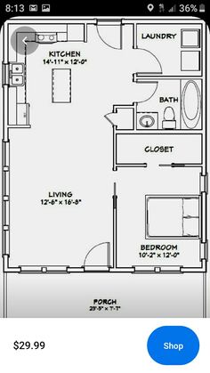 the floor plan for a two bedroom apartment with an attached kitchen and living room area