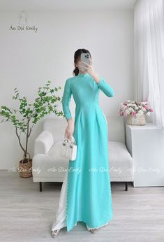 🌻Material: Lụa vân gỗ 🌻Stretchy level: 2/10 🌻 The measurement of this ao dai (long dress) is in Vietnamese size (American size tends to be bigger for the same size). Please LOOK AT THE SIZE CHART CAREFULLY BEFORE ORDERING. There might have some chalk writings on the fabric due to making process. These marks can be washed away easily. 🌻🌻No returns or exchanges Buyer can contact seller about any issues with an order. 🌸 Follow us Facebook/aodaiemily www.aodaiemily.com 💜 Thank you very much💜 Green Long Sleeve Ao Dai For Wedding, Fitted Long Ao Dai For Banquet, Full Length Fitted Ao Dai For Wedding, Floor-length Ao Dai For Spring Wedding, Spring Wedding Floor-length Ao Dai, Green Long Ao Dai For Wedding, Blue Floor-length Ao Dai For Wedding, Spring Wedding Full-length Ao Dai, Plain Long Dress