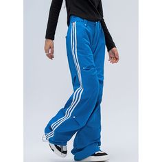 Unisex Wide Leg Cargo Pants  Material: 90% Nylon + 10% Spandex  Size: S, M, L, XL, 2XL Color: Blue Pants Type: Cargo Pants Style Type: Street Trendy  Season: Spring, Fall,   Occasion: Leisure, Outdoor, Daily, Vacation, Fall Outfits Blue Stretch Pants For Streetwear, Blue High Waist Stretch Parachute Pants, Stretch High Waist Blue Parachute Pants, Baggy Blue Sweatpants For Sports, Blue Baggy Sweatpants For Sports, Blue Wide Leg Sports Bottoms, Blue Stretch Straight Leg Cargo Pants, Blue Stretch Wide Leg Cargo Pants, Blue Full-length Parachute Pants For Streetwear