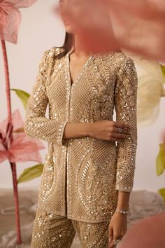 Glamorous Long Sleeve Sets With Pearl Embroidery, Glamorous Long Sleeve Set With Pearl Embroidery, Glamorous Long Sleeve Sets With Intricate Embroidery, Bollywood Style Embellished Long Sleeve Bandhgala, Party Wear Cord Sets For Women, Embellished Bollywood Bandhgala With Long Sleeves, Embellished Bollywood Bandhgala, Glamorous Hand Embellished Long Sleeve Sets, Glamorous Long Sleeve Hand Embellished Sets