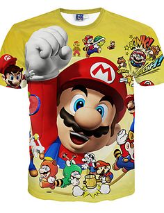 Masculino Camiseta Poliéster Estampado Manga Curta Casual-Amarelo Feminine Shirts, Image 3d, Mario Bros., Cartoon Outfits, Mens Tee Shirts, Mens Fashion Summer, 3d T Shirts, Casual T Shirt, Super Mario Bros