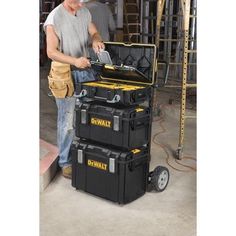 buy tool boxes & organizers at cheap rate in bulk. wholesale & retail repair hand tools store. home décor ideas, maintenance, repair replacement parts Dewalt Tool Box, Dewalt Storage, Dewalt Tough System, Rolling Tool Box, Tool Tote, Tool Box Organization, Dewalt Tools, Dewalt Power Tools, Utility Cart