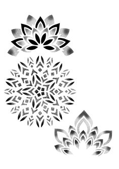 two black and white images of flowers on a white background, each with an intricate design