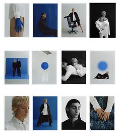 a collage of photos with men and women in white shirts, black pants and blue shoes