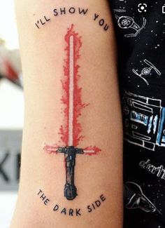 a person with a tattoo on their arm and the words i'll show you, the dark side