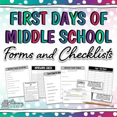 the first days of middle school forms and checklists