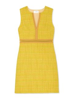 An organza waistband highlights the slimmest part of the waist, a break in the textured lurex tweed knit of this cheery sleeveless dress with a slit V-neck. 36% Cotton, 35% Acrylic, 18% Polyester, 6% Wool, 4% Nylon, 1% Metallic (Polyester) Overall Length: 34 Inches Collar Type: Round Neckline Closure Type: Zipper, Hook or Hook-and-Eye Take advantage of our TrueFit sizing if shopping for the first time. Traditional Fit St John Knits, Luxe Loungewear, Formal Evening Wear, Designer Evening Gowns, Break In, Knitwear Design, Sweater Design, Jacket Design, Skirt Design