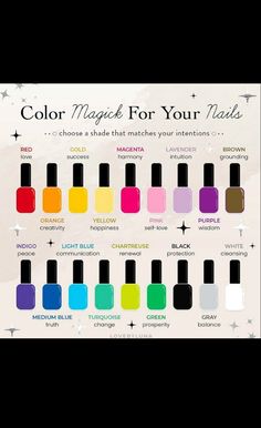 Nail Color Spiritual Meaning, Colour Magic Meaning, Colours In Witchcraft, Nail Polish Witchcraft, Nail Polish Color Meaning Witch, Nail Color Meaning Witchcraft, Witch Nail Color Meaning, Color Magic Witchcraft Nails, Colors And Their Meanings In Witchcraft