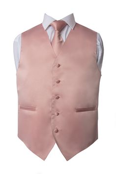 "PLEASE NOTE WE ARE OUT OF STOCK ON DUSTY PINK BOW TIE *Men's Premium Solid Vest Four Piece Set, includes matching Vest, NeckTie, Bow Tie & Pocket Square/Hankie Set. *Great to wear with Suits & Tuxedos. Dapper colors that would match any occasion. *Our vests feature five buttons in front, two functional pockets, full back with adjustable belt for the perfect fit. The NeckTie measures at 3.5\" wide & 57\" long, the premade bow tie measures at 3\" x 5\" with adjustable neck that fits f Champagne Vest Groomsmen With Jeans, Blush Groomsmen Shirt, Champagne Groomsmen Vest, Purple Chambelan, Pink Suspenders, Quinceanera Themes Dresses