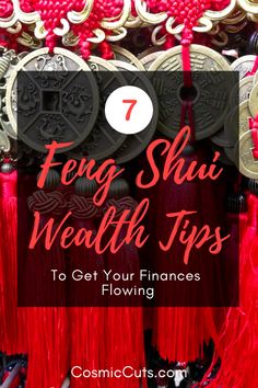 red and gold decorations with text overlay that reads 7 feg shui health tips to get your finance flowing