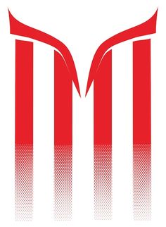 the letter m is made up of red and white lines