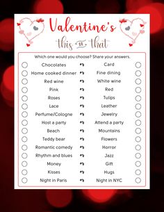 valentine's day checklist with the words, which are in red and white