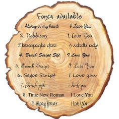 a wood slice with words written on it