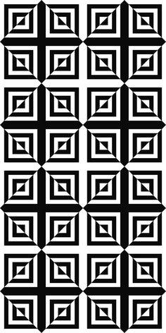 an abstract black and white pattern with squares in the middle, on a white background