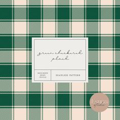 a green and white plaid pattern with the words, sunbathed plaid on it