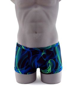 "Designed with a vibrant look sure to turn heads,this men's swimsuit lights up the beach or pool in refreshing style,this eye-catching stretch nylon square cut swimsuit for men stands out for all the right reasons. MADE IN USA PLEASE NOTE: All print fabric designs swimsuits varies, no two are alike. Drawcord waist 7\" Inch Side seams 3/4 inch waist elastic 3/8 inch leg elastic Center seam front pouch" Blue Stretch Boxer Briefs For Beach Season, Summer Blue Boxer Briefs For Poolside, Fitted Swim Trunks For Surfing In Summer, Green Stretch Boxer Briefs For Summer, Fitted Boxer Briefs For Surfing And Beach Season, Fitted Swim Trunks For Water Sports In Summer, Summer Sports Nylon Boxer Briefs, Green Swim Trunks For Beach Season, Fitted Boxer Briefs For Beach Season