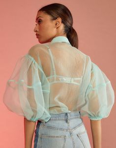 Sheer Button Down, Organza Shirt, Big Sleeves, Organza Blouse, Organza Top, Mint Velvet, Puff Sleeve Blouse, Cynthia Rowley, Bead Embroidery