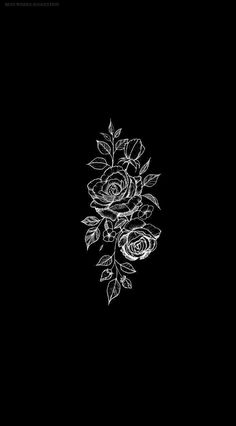 black and white drawing of roses on a dark background