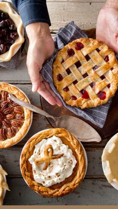 several pies and other desserts on a table