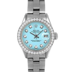 SKU#: 6917-SS-TRQ-DIA-AM-BDS-OYSPre-Owned Rolex 6917 Ladies 26mm Datejust Watch, Custom Turquoise Diamond Dial & Custom 1ct Diamond Bezel on Rolex Stainless Steel Oyster Band Model#: 6917 Case: Rolex 26mm Stainless Steel Case Movement: Rolex Automatic 2035 Caliber Dial: Custom Turquoise Dial with Diamond Hour Markers (Not Made by Rolex) Bezel: Custom 1ct Diamond Bezel (Not Made by Rolex) Band: Rolex Stainless Steel Oyster Band This Beautiful Watch Comes Fully Serviced, Polished, Time-Tested, Air Rolex 26mm, Wooden Watch Box, Used Rolex, Red Diamond, Wooden Watch, Pre Owned Rolex, Champagne Diamond, Pearl Diamond, Beautiful Watches