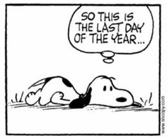 a cartoon dog laying on the ground with a thought bubble above it that says, so this is the last day of the year