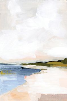 an abstract painting with water and sky in the background