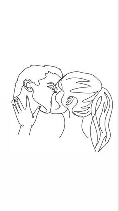 a line drawing of two people kissing each other