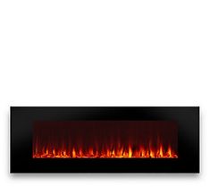 an electric fireplace with red flames on the side