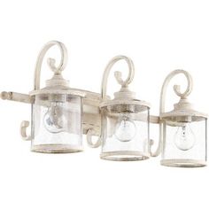 Alcott Hill® Savanah 3-Light Vanity Light | Wayfair French Country Bathroom Vanity, Country Bathroom Vanities, Quorum Lighting, French Country Bathroom, Farmhouse Bathroom Vanity, Casa Country, Country Bathroom, Vanity Lights, White Vanity