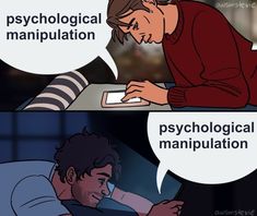 two comics one with a man in bed and the other with a laptop