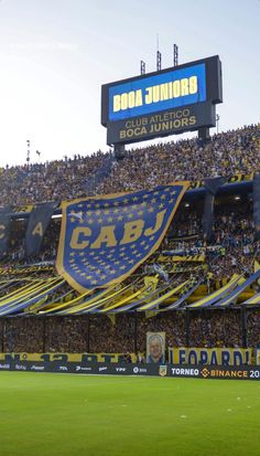 a soccer stadium filled with fans and banners