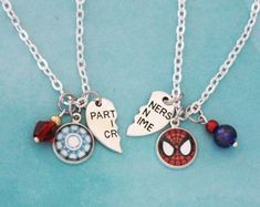 Steve Tony BFF Necklace Set Marvel Comic Inspired Jewelry | Etsy Personalized Fandom Jewelry Gift, Fandom Style Personalized Jewelry Gift, Customized Themed Jewelry For Friendship, Personalized Novelty Jewelry For Friendship, Novelty Personalized Jewelry For Friendship, Personalized Silver Charm Necklace, Personalized Themed Charm Necklaces For Gifts, Customized Silver Charm Necklace For Best Friend, Personalized Themed Charm Necklace For Gift