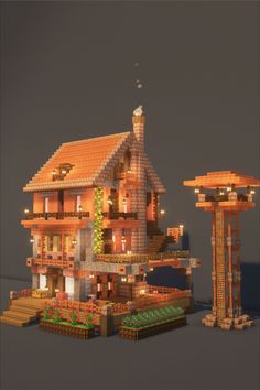 an image of a house in the middle of some pixelcraft style buildings with lights on