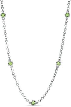 Zales Peridot Station Necklace in Sterling Silver Elegant Green Round Chain Necklace, Elegant Green Cable Chain Necklace, Sterling Silver Cable Chain Jewelry For May Birthstone, Peridot Gemstone, Station Necklace, Aquamarine Gemstone, Stunning Necklace, Topaz Gemstone, Amethyst Gemstone