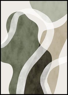 an abstract painting in shades of green, beige and white